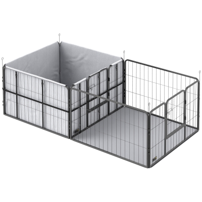 PawHut Caja de Parto para Perros y Cachorros, Parque de 7 Paneles con Dos Compartimentos, Tapetes Lavables, Tejido Oxford Resistente al Agua, Dos Puertas, para Perros de Tamaño Pequeño y Mediano