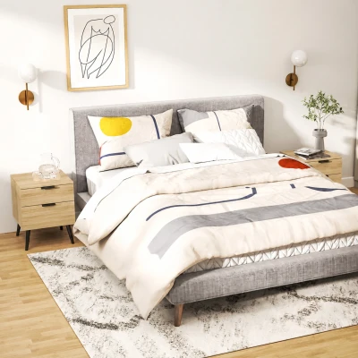 HOMCOM Set 2 Comodini Stile Nordico con Cassetto color Quercia
