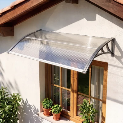 Outsunny Marquise de Proteção 110x60cm Marquise Exterior para Portas e Janelas contra o Sol e Chuva com Suporte de PP Policarbonato Cinza