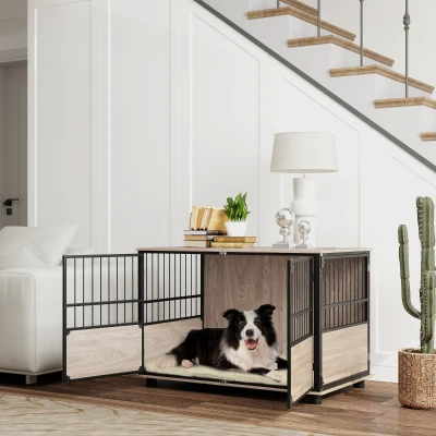 PawHut 100cm Dog Crate End Table with Cushion for Large Dogs