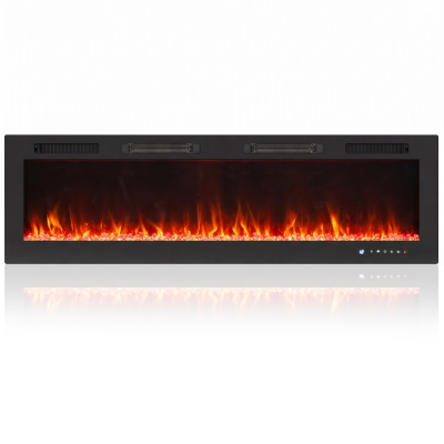 HOMCOM Lareira Elétrica Embutida com Chama Independente, 3 Modos de Aquecimento e Controlo Remoto, 152.4x9.4x47 cm, Preto