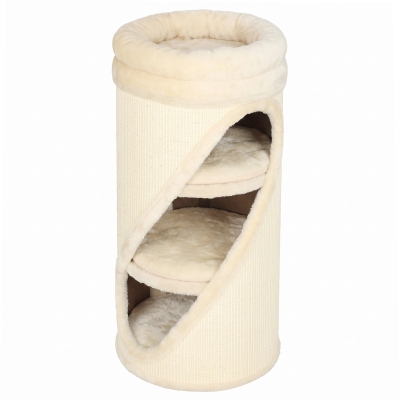 PawHut Arranhador 75 cm de Altura Ø35 cm Torre Arranhadora 4 Níveis com 3 Cavernas Cama de Pelúcia Removível e Lavável Superfície de Sisal