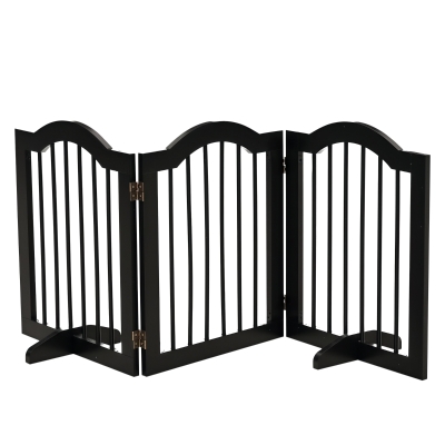 PawHut Barrière Sécurité Animaux Pliable Noir Bois Massif
