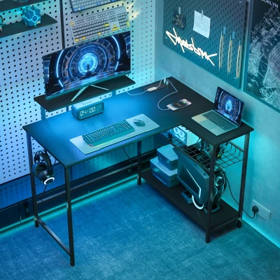 HOMCOM L-Shaped Gaming Desk LED Power Station 114.5cm Black