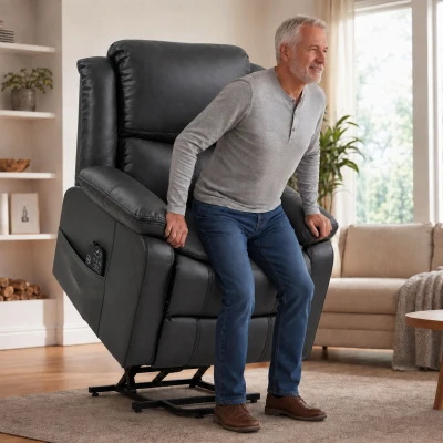 HOMCOM Riser Recliner Chair PU Leather Massage Lift Charcoal Grey