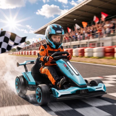 AIYAPLAY Electric Go Kart Adjustable Seat 3 Speed Light Blue