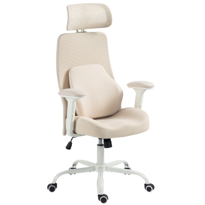 HOMCOM Ergonomischer Bürostuhl, Netz-Bürostuhl, Memory-Lendenstütze, verstellbare Armlehnen, Beige