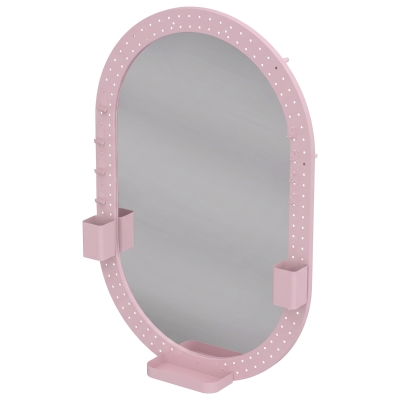 HOMCOM Oval Wall-Mounted Mirror Pegboard Frame 60x90cm Pink