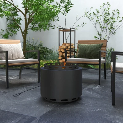 Outsunny Smokeless Fire Pit Metal 48.5cm Portable Black
