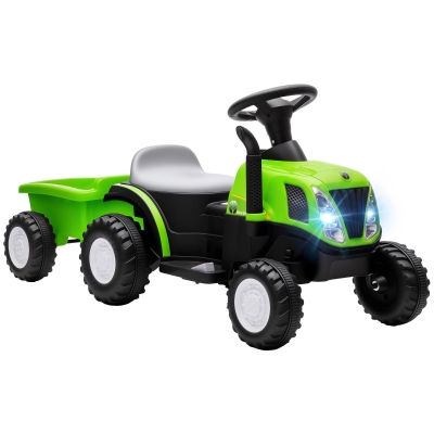 AIYAPLAY Tractor Eléctrico para Niños con Remolque Desmontable 6V Luces Música Claxon Pedal para Niños 1-3 Años 2,5 km/h Verde