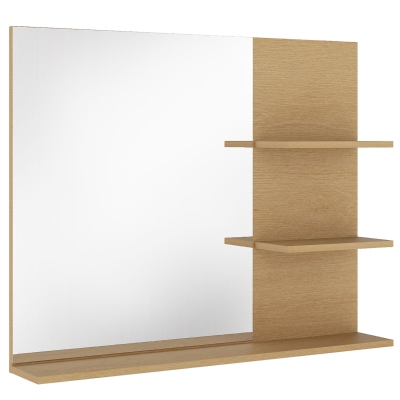 Kleankin Espejo de Baño con 3 Repisas Portaobjetos para Maquillaje, Rovere