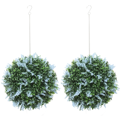 HOMCOM Set of 2 UV-Protected Artificial Topiary Balls Blue