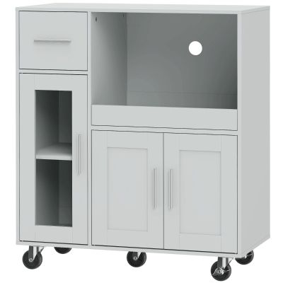 HOMCOM Mueble de cocina con ruedas, cómoda de cocina móvil con estantes, cajones, estante ajustable, orificio para cables, gris