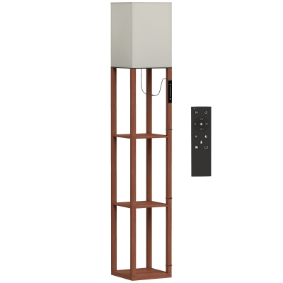 HOMCOM Lámpara de Pie con 3 Estantes Luz LED Regulable Control Táctil y Remoto Pantalla de Tela Bombilla Incluida Marrón