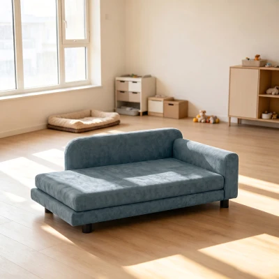 PawHut Sofá para Perro Cama para Perro Cojín Desenfundable Lavable Respaldo Alto Brazos Terciopelo 101x66x34,5cm Gris