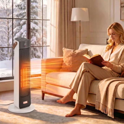 HOMCOM Ceramic Space Heater 2000W Adjustable Thermostat Portable Black