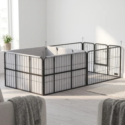 PawHut Caja de Parto para Perros y Cachorros, Parque de 7 Paneles con Dos Compartimentos, Tapetes Lavables, Tejido Oxford Resistente al Agua, Dos Puertas, para Perros de Tamaño Pequeño y Mediano