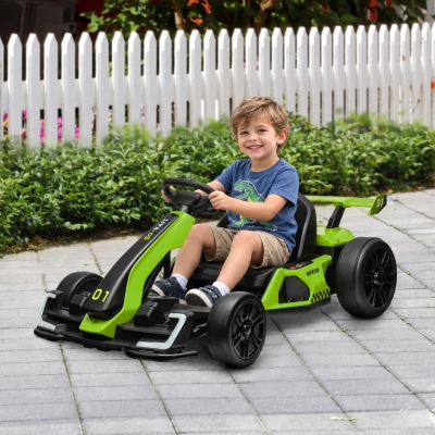 HOMCOM 4 V Elektro Go-Kart für Kinder Bis 12 Km/h Gokart mit Drift-Funktion, 2 Motoren verstellbarem Sitz Sanftanlauf