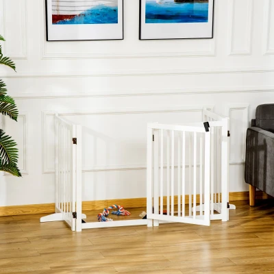 PawHut Freestanding Wooden Pet Gate 80cm White