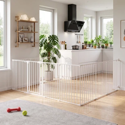 PawHut Barrera de seguridad de metal parque/recinto plegable y modular para perro y niño 10 paneles 61 x 75 cm blanco