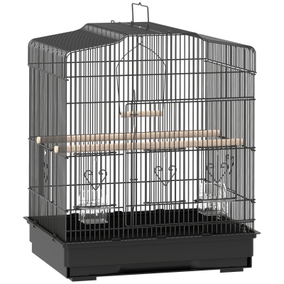 PawHut Cage Oiseaux Portable Noir Plateau Amovible Balançoire