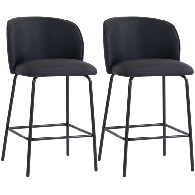 HOMCOM Tabourets Bar Noir Tissu Dossier Repose-pieds Acier x2