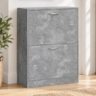 HOMCOM Mueble para Zapatos 12 Pares, Armario para Zapatos Estrecho Moderno, 2 Cajones Abatibles y Estantes Regulables, Gris