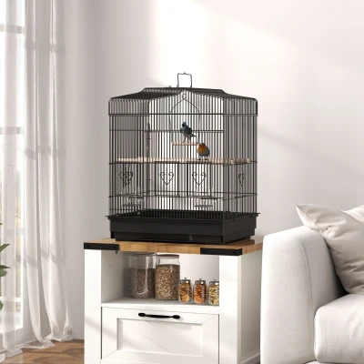 PawHut Cage Oiseaux Portable Noir Plateau Amovible Balançoire