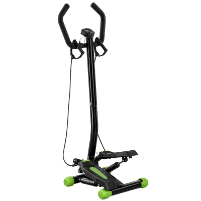 HOMCOM stepper met handgrepen trainingsriemen sidestepper hometrainer LCD-display staal