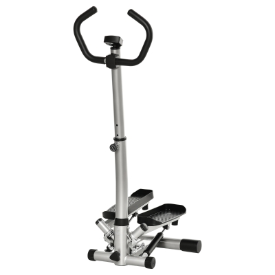 HOMCOM stepper met handvat fitness hometrainer voor thuis, klein fitnessapparaat voor been- en bodemtraining met LCD-scherm, instelbare snelheid Metaal ABS Zwart + Zilver 55 x 53 x 118-128 cm