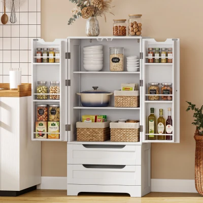HOMCOM Armário Despenseiro de Cozinha com Prateleiras nas Portas e 2 Gavetas Móvel Auxiliar 58x38x120 cm Branco