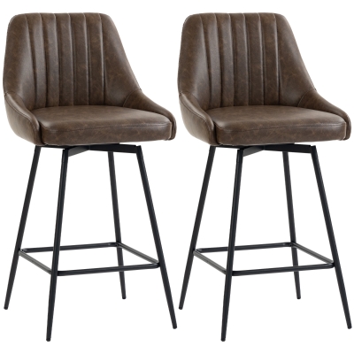 HOMCOM Swivel Bar Stools Set PU Leather Counter Height Dark Brown