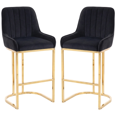 HOMCOM Bar Stools Set of 2 Backrest Gold Legs Kitchen Black