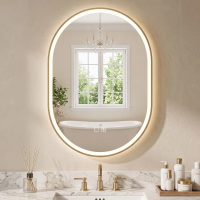 HOMCOM Espejo de Baño con Luces LED y Altavoz Bluetooth Antivaho 100x70 cm 3 Colores Regulables Ajuste de Brillo