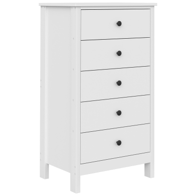 HOMCOM Kommode mit 5 Schubladen, mit schwarzen Griffen, für Schlafzimmer und Wohnzimmer, 50 x 35 x 90 cm, Weiß