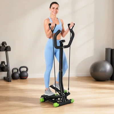 HOMCOM stepper met handgrepen trainingsriemen sidestepper hometrainer LCD-display staal