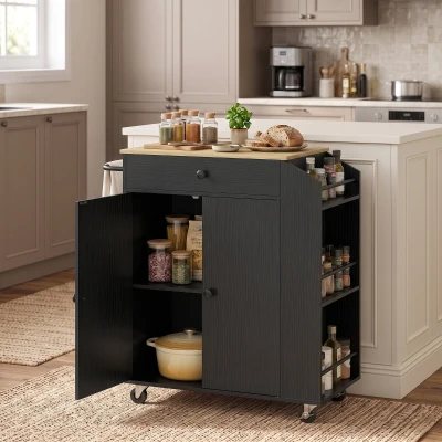 HOMCOM Kitchen Storage Cart Rolling 3-Tier Drawer Black