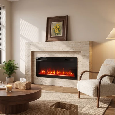 HOMCOM Chimenea Eléctrica Ultrafina 900/1800W Empotrable/Colgante/de Pie 12 Colores de Llama 3D Control Remoto hasta 35㎡ Negro