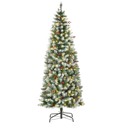 HOMCOM Künstlicher Weihnachtsbaum 180 cm Tannenbaum künstlich mit LED Beleuchtung, Schnee, 618 Spitzen Christbaum Weihnachtsdeko inkl. Stahlständer für drinnen
