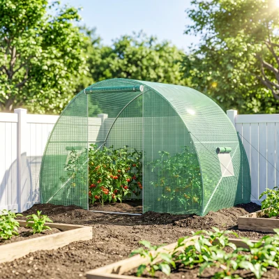Outsunny Serre Tunnel 4,5m² Porte+2 Fenêtres Vert