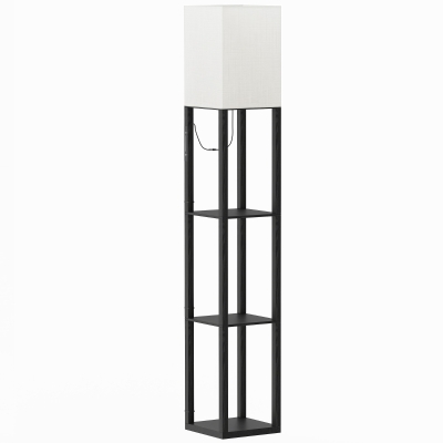 HOMCOM Modern Floor Lamp with Shelves Fabric Shade Black
