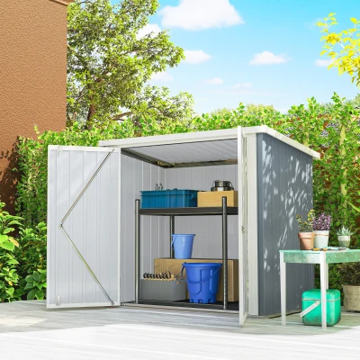 Outsunny Metall Gerätehaus 1,1 m², Geräteschuppen mit Pultdach Abschließbarer Doppeltüren, 147 x 86 x 134 cm
