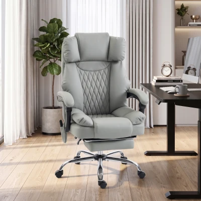 HOMCOM Fauteuil Bureau Massant Chauffant PU Ergonomique Gris