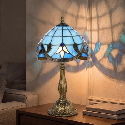 HOMCOM Tiffany Stained Glass Table Lamp Handmade Purple
