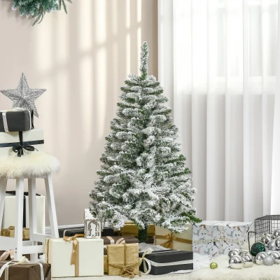 HOMCOM Künstlicher Weihnachtsbaum, Schnee-Effekt, flammenhemmend, Scharnierkonstruktion, Grün/Weiß
