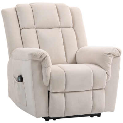 HOMCOM Sillón Relax Reclinable con 8 Puntos de Masaje y Calor Lumbar con Reposapiés Respaldo Ancho Bolsillo Lateral Beige