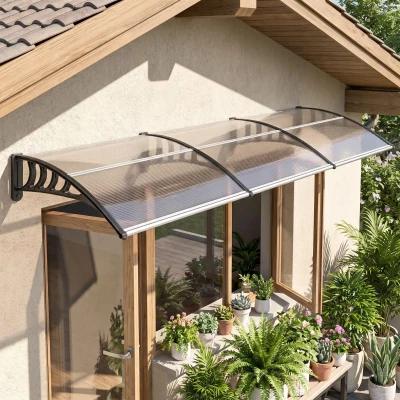 Outsunny Marquesina Exterior para Puertas y Ventanas 303x96 cm Tejadillo de Protección Policarbonato Transparente