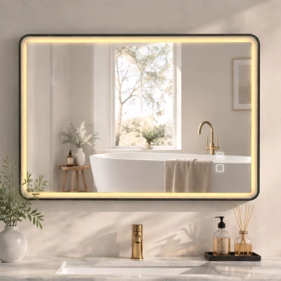 HOMCOM Miroir LED Salle de Bain 100x70cm Bluetooth Anti-buée Noir