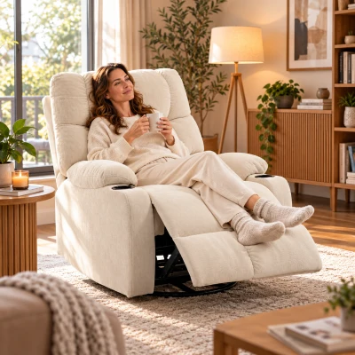 HOMCOM relaxfauteuil met voetensteun 360° draaibaar, 88 x 96 x 108 cm, Beige