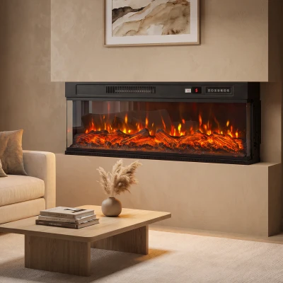 HOMCOM Chimenea Eléctrica Empotrable o de Pie 750/1500W 3 Caras 12 Colores de Llama 3D Termostato Control Remoto Negro